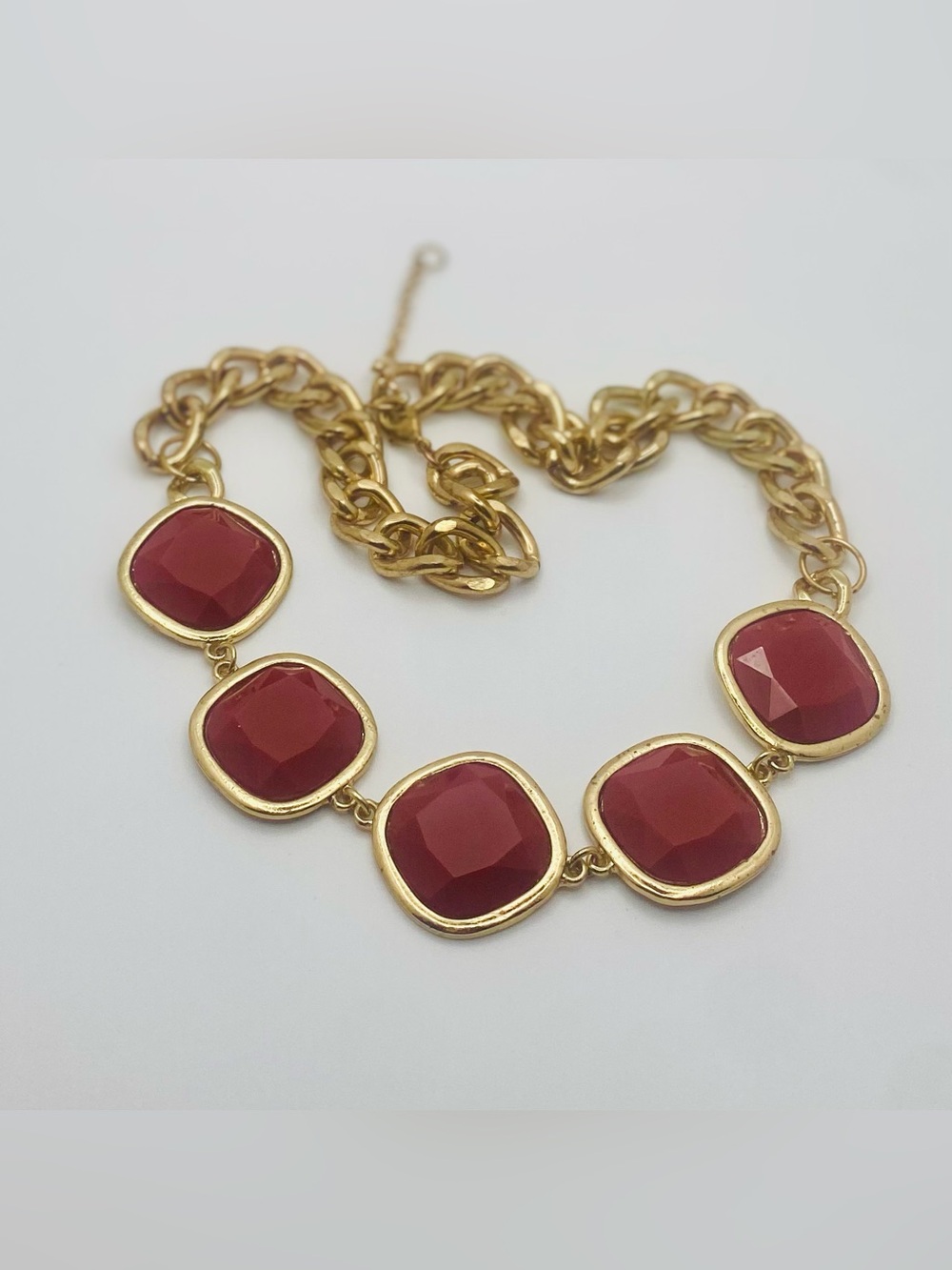 Stunning Crimson Red & Gold Statement Necklace